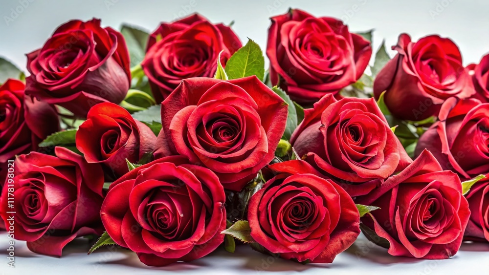 Fototapeta premium Vibrant Red Roses Isolated on Pure White Background - Perfect for Valentine's Day or Romance Themes