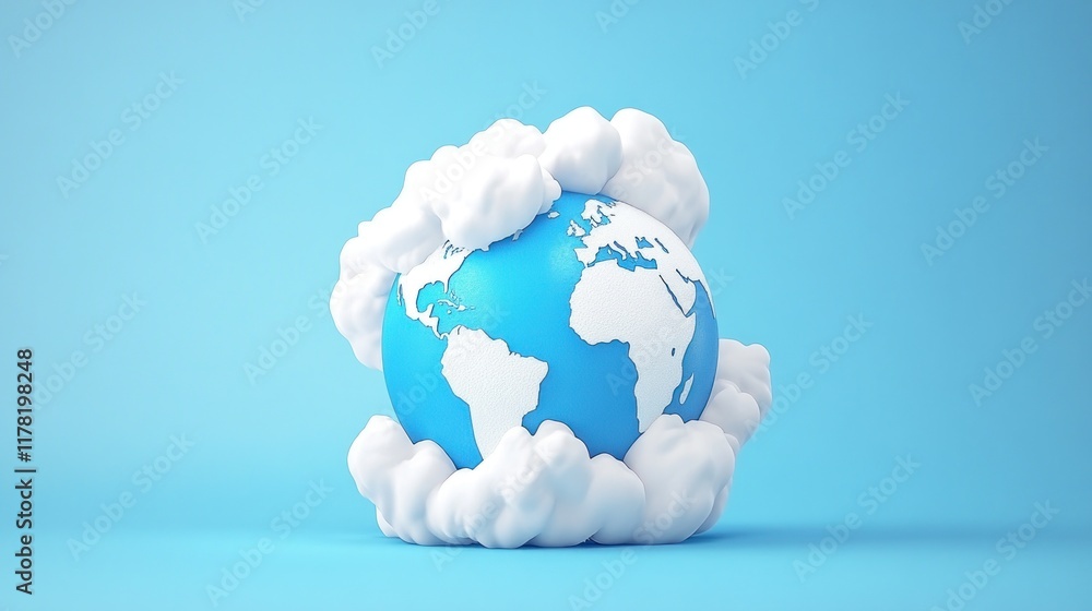 Obraz premium A globe surrounded by fluffy clouds, symbolizing the environment.