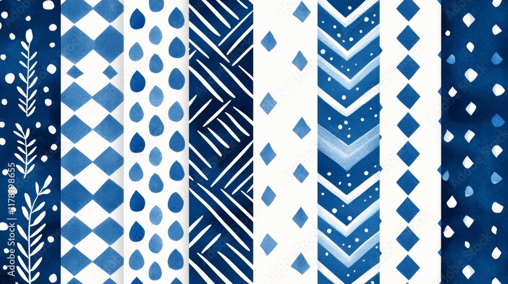 Playful crayon-style light blue patterns of diamonds and polygons, seamless stripes with hand-drawn charm, designed for boys' birthday party themes Playful crayon-style light blue patterns of diamonds and polygons, seamless stripes with hand-drawn charm, designed for boys' birthday party themes