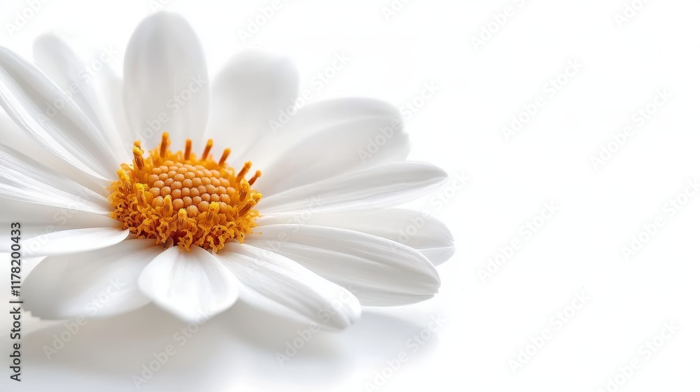 Obraz premium Dynamic daisy shot, angled perspective, petals in mid-movement, ultra-clear details, isolated on white background