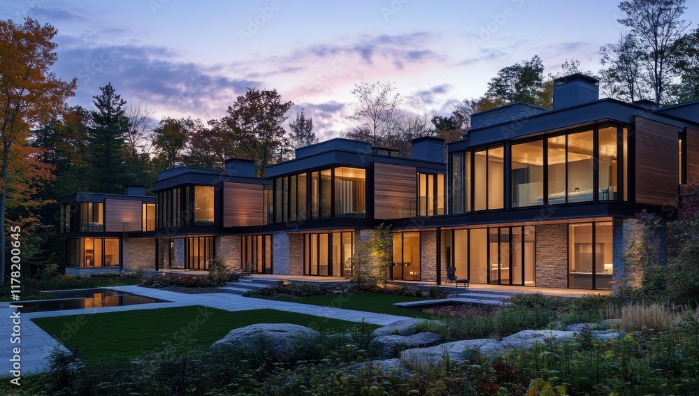 Fototapeta premium Modern luxury homes at dusk.