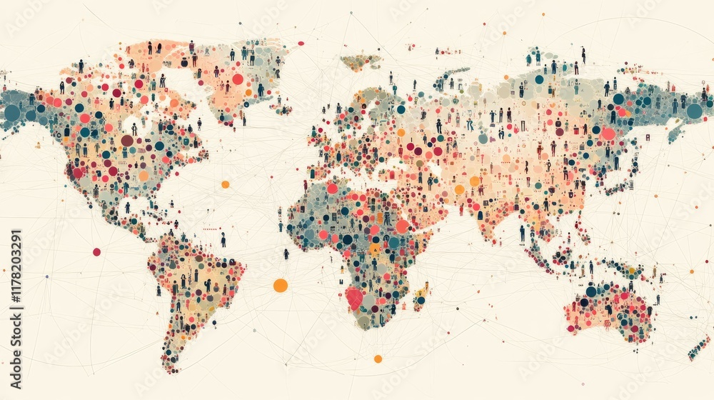 Fototapeta premium Global social media network, Digital world map with users worldwide connections 