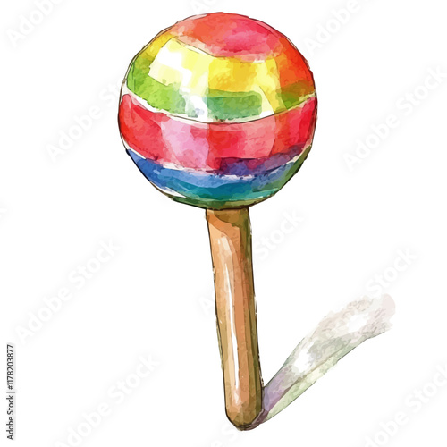 A watercolor painting of a maraca, isolated on a white background. Maraca vector.
