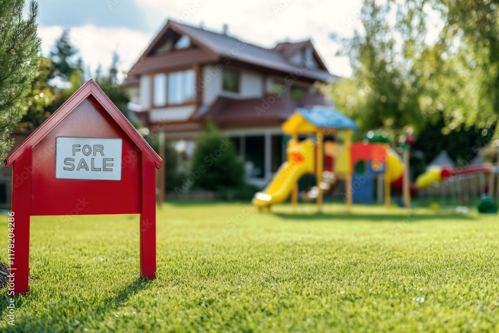 Family home for sale with playground in sunny garden, ideal for children and outdoor activities Family home for sale with playground in sunny garden, ideal for children and outdoor activities