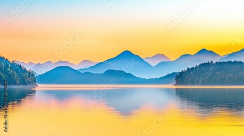 Wallpaper Mural Tranquil Lake Landscape at Dawn with Soft Colors and Silhouetted Mountains in the Background Torontodigital.ca