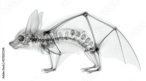 Detailed X-ray Visualization of a Bat Skeleton Highlighting Bone Structure and Anatomy Features