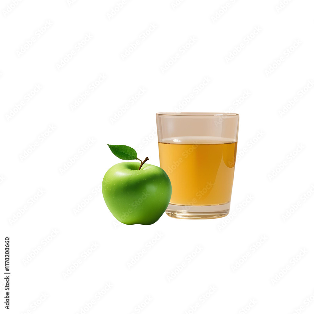 Close-up of an apple and its juice on a white backdrop Close-up of an apple and its juice on a white backdrop