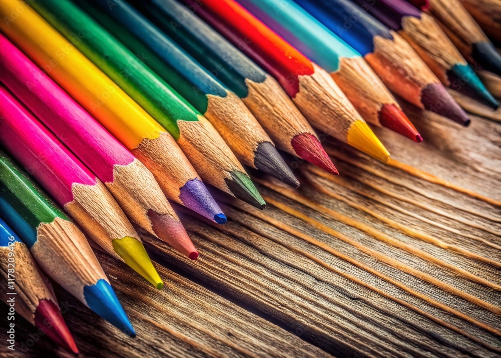 Fototapeta premium Vintage Still Life: Colorful Pencils, Artistic Supplies, Retro Photography