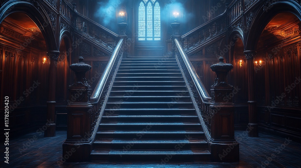 Grand Old Mansion Staircase Ascending Towards Light Grand Old Mansion Staircase Ascending Towards Light