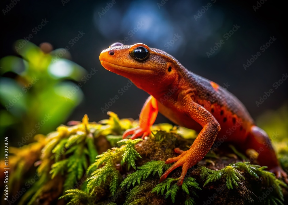 Vivid Eastern Newt Silhouette in Forest Closeup: Detailed Texture Vivid Eastern Newt Silhouette in Forest Closeup: Detailed Texture
