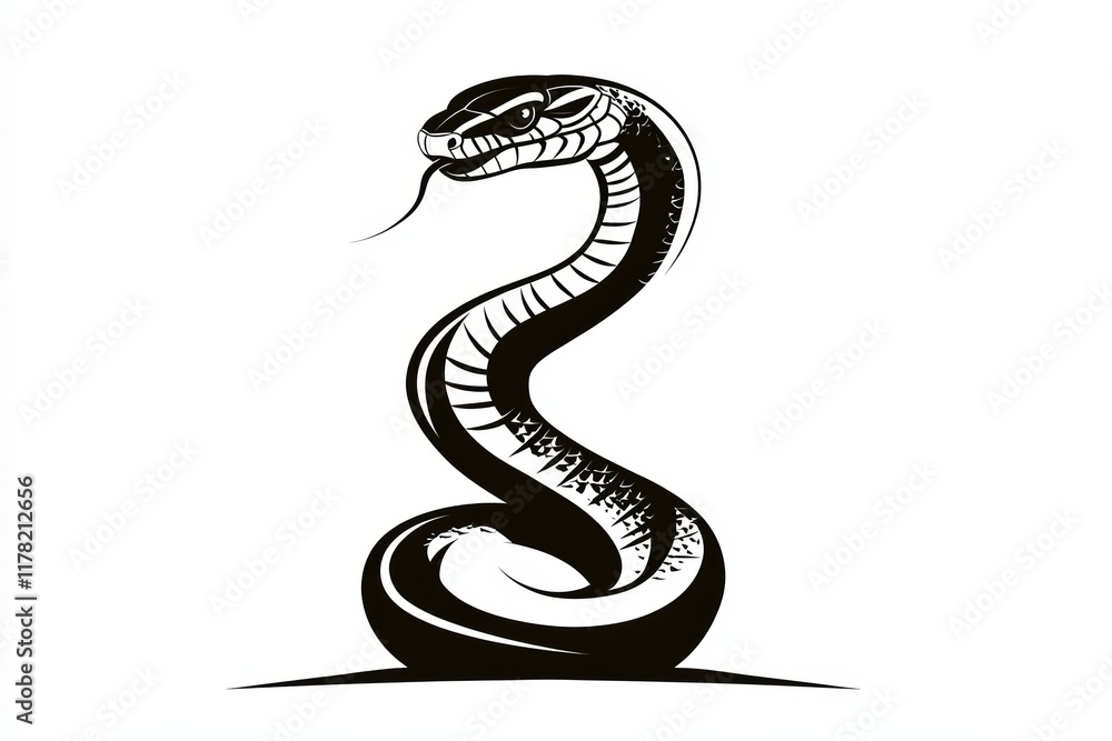 Fototapeta premium Black and white snake with a long body and a black head