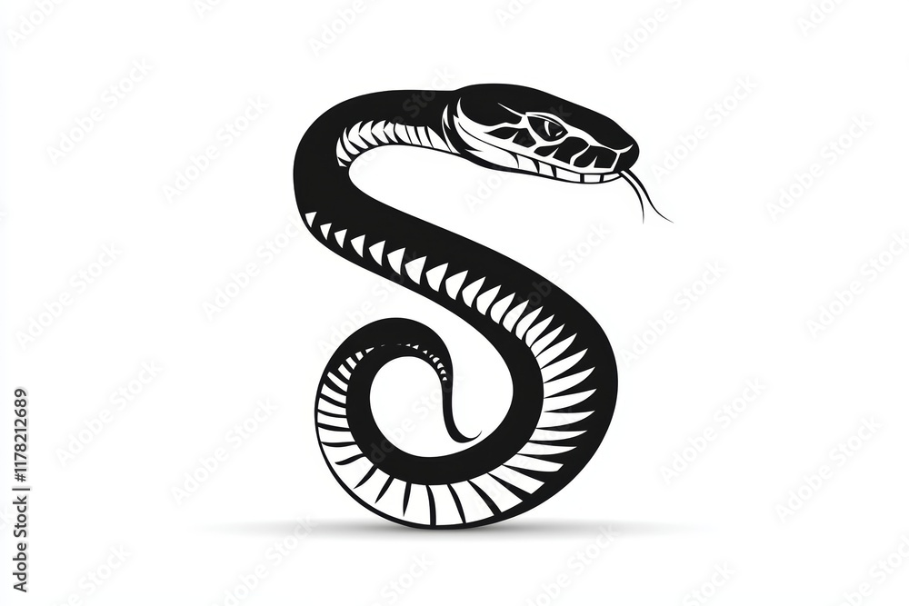 Fototapeta premium Black and white snake with a long body and a black head