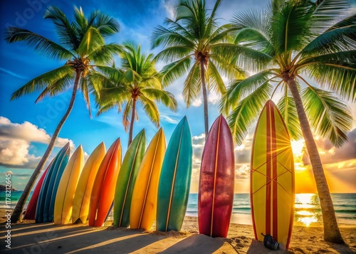 Waikiki Beach Surfboards: Honolulu, Hawaii - High-Resolution Stock Photo