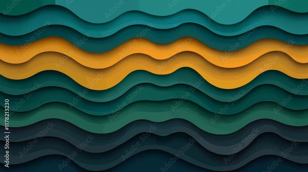 Fototapeta premium Colorful Waves Design in Green and Yellow Tones with Layered Paper Effect