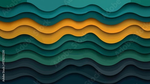 Colorful Waves Design in Green and Yellow Tones with Layered Paper Effect