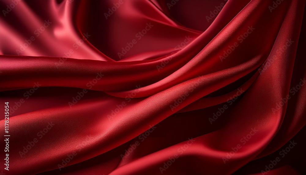 Obraz premium luxurious deep red silk fabric draped elegantly showcasing soft textures and rich color in soft lighting