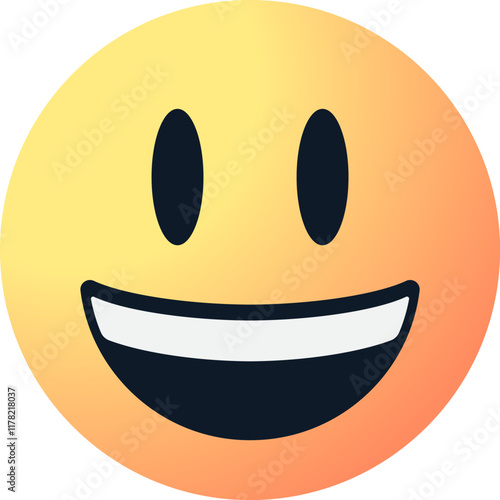 smile emoticon vector beaming face emoji with big eyes . grinning smiley emotion, social media reaction. joyful character