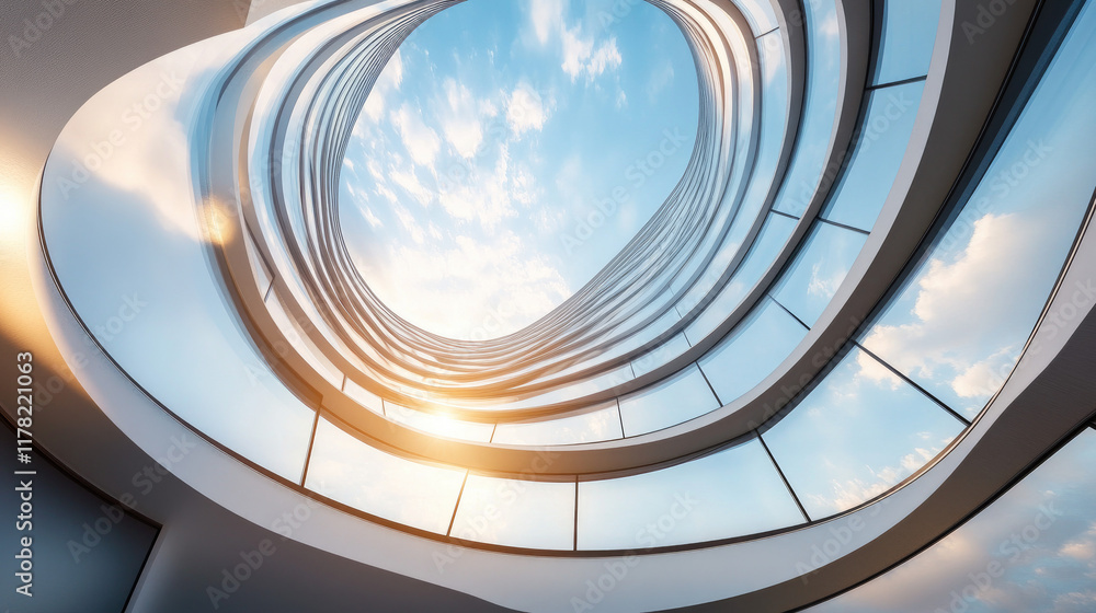 Obraz premium Stunning Architectural Design with Curved Lines and Open Sky View