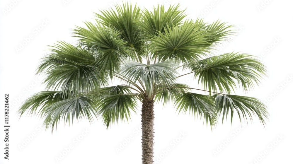 Fototapeta premium Lush green palm tree isolated on white background. (1)
