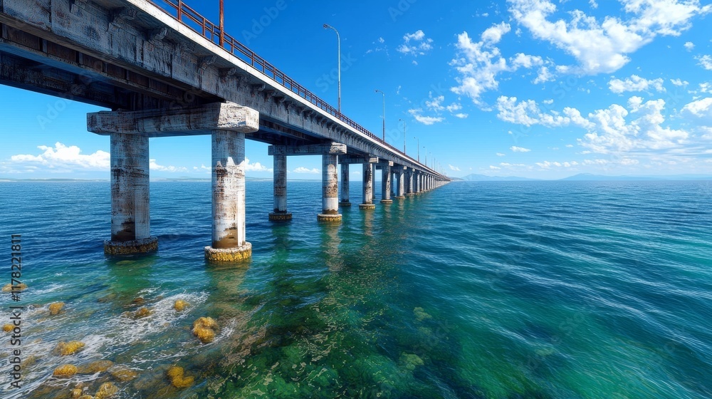 Bridge Over Ocean with Boat Bridge Over Ocean with Boat