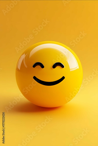 Futuristic image of a minimalist 3Drendered emoji ball with expression of happy face The emoji should have precisionetched eyes that are in simple and the whole emoji
