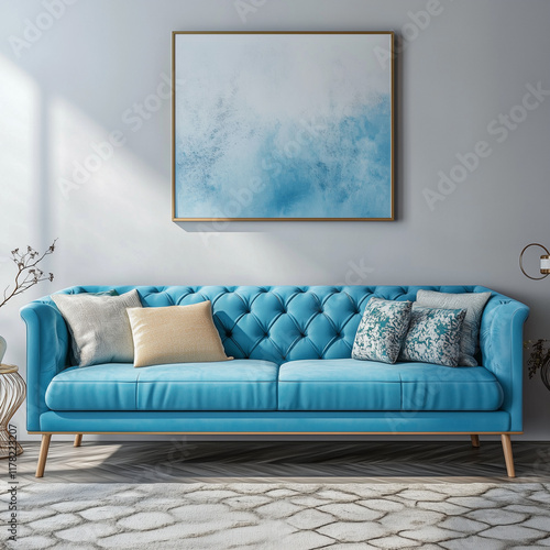 Wallpaper Mural Interior of living room with blue sofa 3d rendering Torontodigital.ca