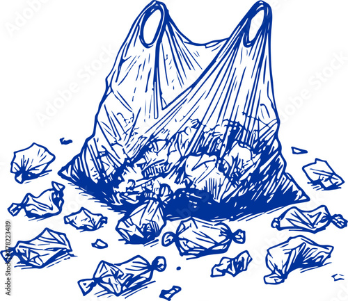 Plastic Bag Waste Hand Drawn Sketch Vector Isolated