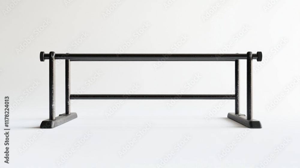 Minimalist black metal stand with two parallel bars. Minimalist black metal stand with two parallel bars.