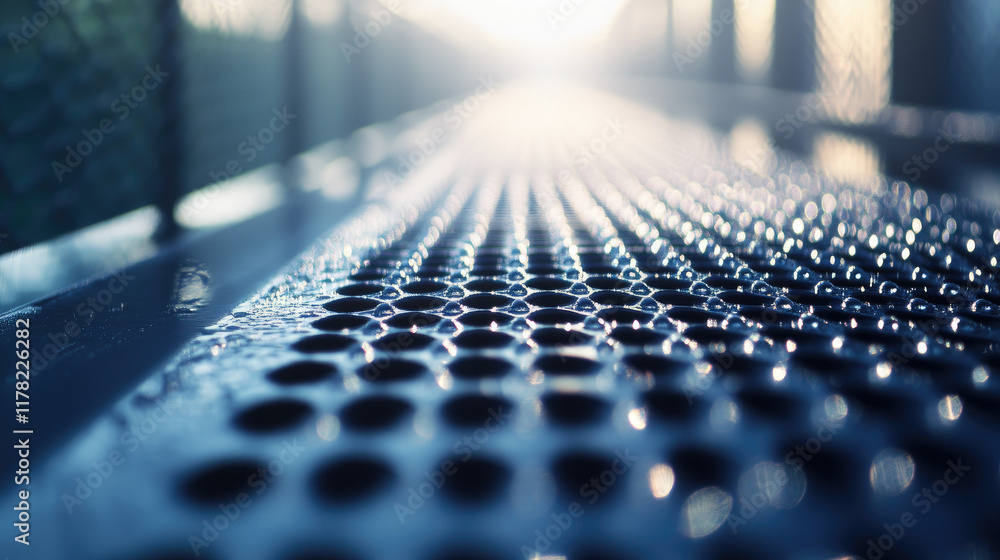 Fototapeta premium Abstract View of Metal Surface with Circular Holes in Soft Light