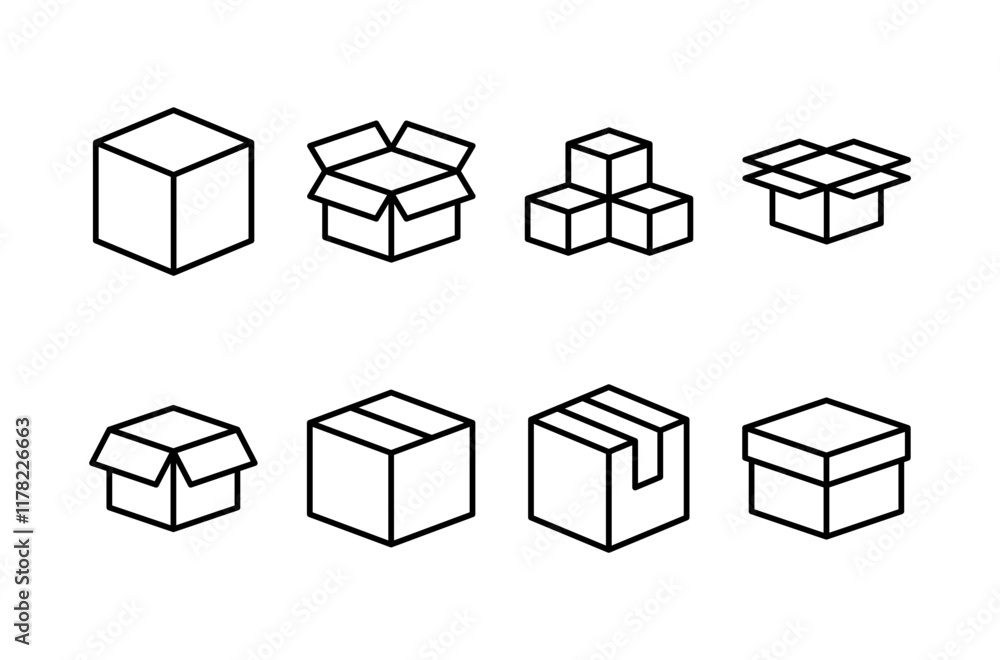 Box icon vector isolated on white background. Cardboard box, packaging open. Box vector icon Box icon vector isolated on white background. Cardboard box, packaging open. Box vector icon
