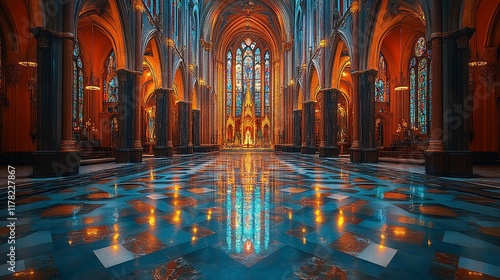 Illuminated Cathedral Interior Architectural Grandeur