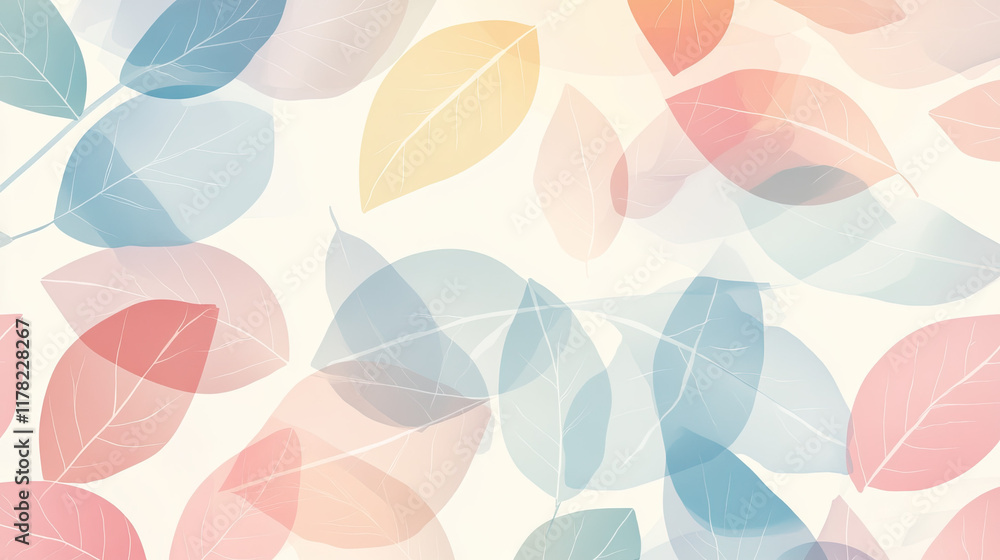 Soft Colorful Leaf Pattern Background with Translucent Elements Soft Colorful Leaf Pattern Background with Translucent Elements