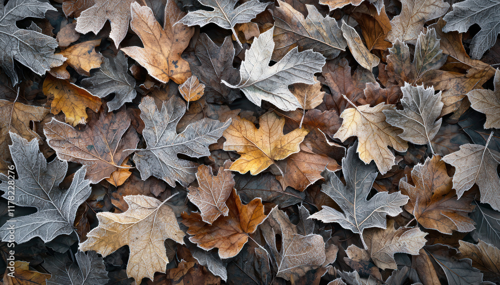A Fallen leaves cover ground in serene woodland scene, showcasing nature beauty A Fallen leaves cover ground in serene woodland scene, showcasing nature beauty
