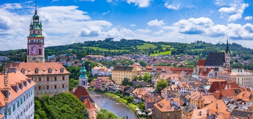 Medieval Charm of Chesky Krumlov village on the Vltava River, Czech Republic