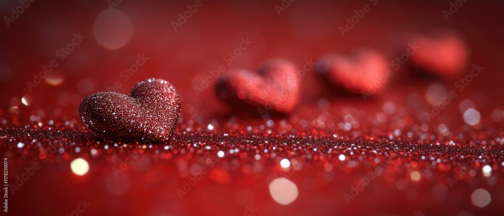 Red glitter hearts on a sparkling background, ideal for Valentine's Day projects Red glitter hearts on a sparkling background, ideal for Valentine's Day projects