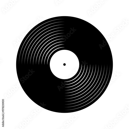 Black vinyl record icon. Long play music plate for gramophone isolated on white background. DJ techno party equipment. 70s 80s 90s discotheque nostalgia concept. Vector graphic illustration.