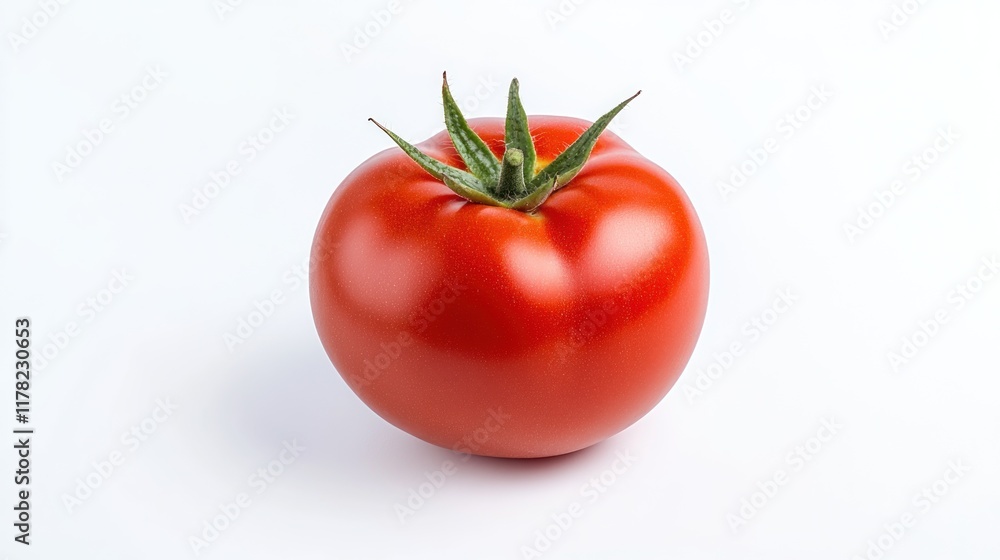 A fresh, red tomato on a white background. A fresh, red tomato on a white background.