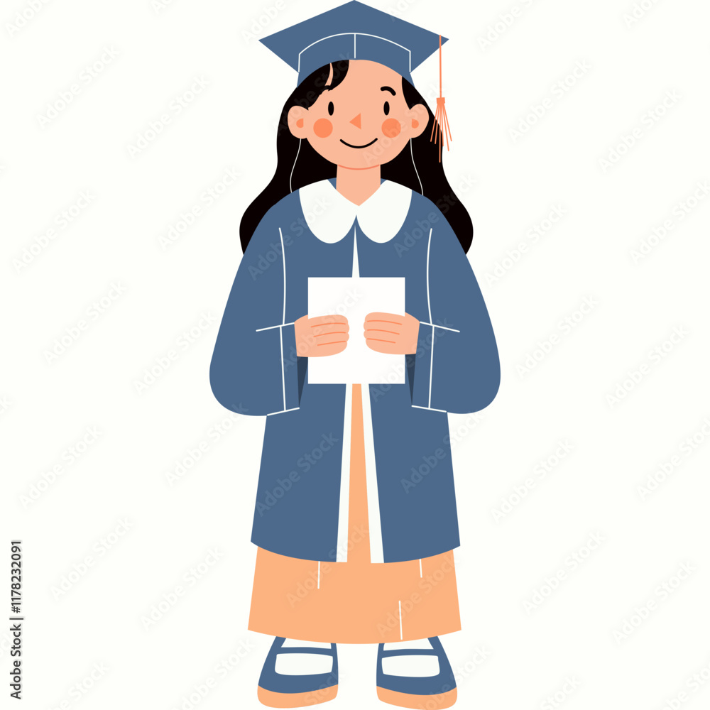 Graduate Cute Girl Illustration, Happy Graduation girl Graduate Cute Girl Illustration, Happy Graduation girl