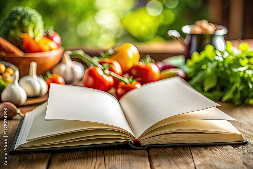 © StudioATC - Empty Cookbook Page, Blank Recipe Book, Food Photography, Open Book, Front Focus, Culinary Background, White Page,  Recipe Book Mockup, Food Styling