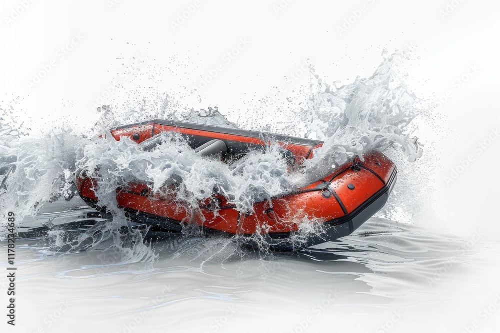 Fototapeta premium Red inflatable raft splashes in water