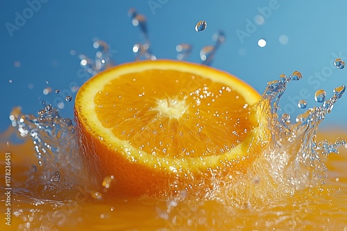 Orange Slice Splashing in Water, Fresh Citrus