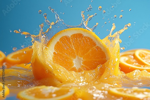 Orange Slices Splashing in Fresh Juice