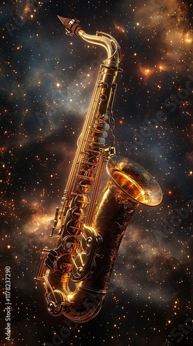 Wallpaper Mural Golden Saxophone Against A Cosmic Starry Background Torontodigital.ca
