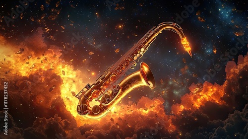 Wallpaper Mural Saxophone Soaring Through Fiery Cosmic Clouds Torontodigital.ca