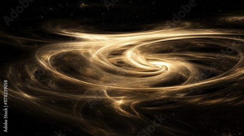 A cosmic superfluid vortex with spiraling light lines, illustrating the seamless, frictionless movement of particles in a dark, space-like environment