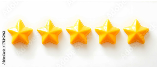 5 stars yellow color on a white background simple design even arrangement symmetrical photo