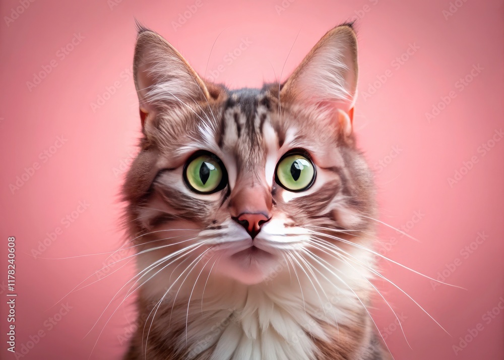 Pink Background Cat Photo, Surprised Kitty, Wide Eyes Pet Portrait, Cute Feline Photography, Adorable Animal Image Pink Background Cat Photo, Surprised Kitty, Wide Eyes Pet Portrait, Cute Feline Photography, Adorable Animal Image