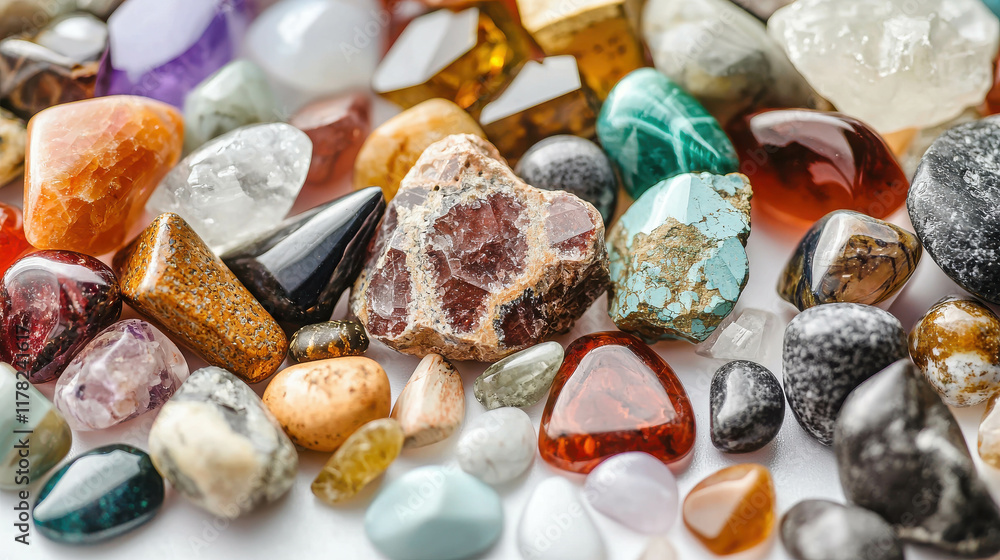Close-up View of Various Natural Gemstones in Different Colors and Shapes Close-up View of Various Natural Gemstones in Different Colors and Shapes