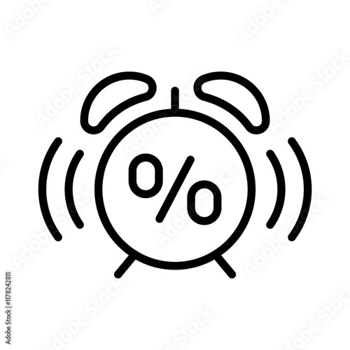 Special offer with alarm clock in line style icon. Discount PNG symbol. Alarm clock ringing signs. fast time vector illustration for apps and website