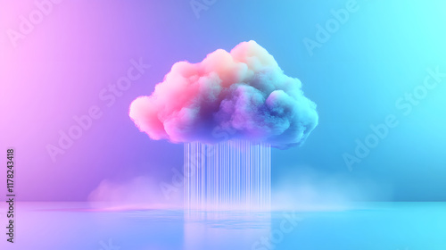 Wallpaper Mural Neon-Lit Cloud with Descending Lines Torontodigital.ca